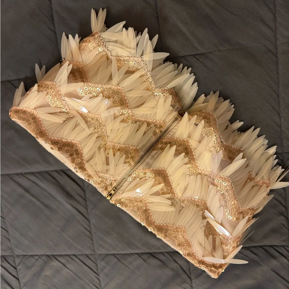 Fashion Nova Gold and Cream Fringe Top - Picture 6 of 8
